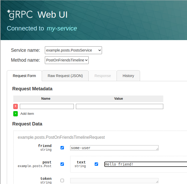 The gRPC UI explorer